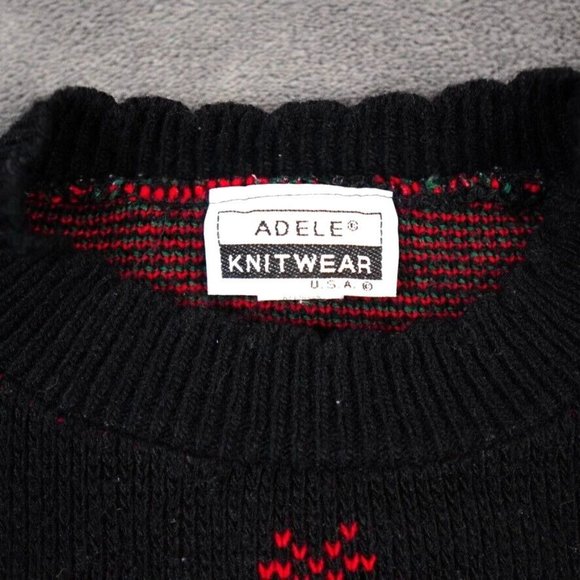 VTG Adele Sweater Womens Large? 42" Black Green Red Ugly Christmas Tree July Bow - Picture 3 of 9